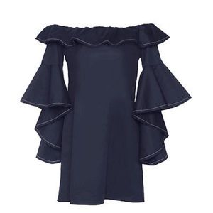 Alexis navy blue off shoulder ruffle sleeve, M
